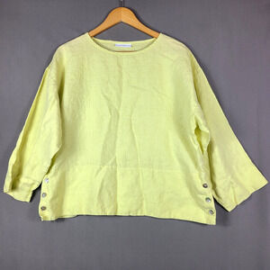Bryn Walker Yellow Oversized Boxy Linen Top Lagenlook Beach Coastal Size S